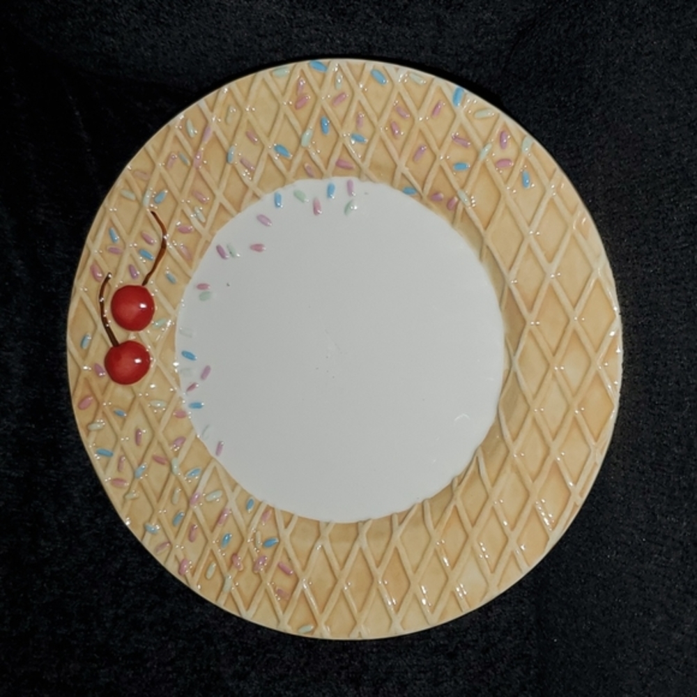 Oneida Kitchen ice cream waffle sprinkles cherries plate set of 2